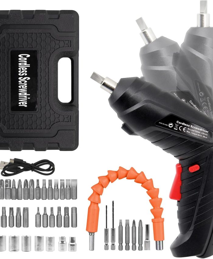 Perceuse Visseuse Sans Fil 3.5Nm, Visseuse Devisseuse 1300mAh 3.6V + 47 Accessoires, 2 Sens Rotation + Lampe LED, Câble Charge USB, idéal pour le montage de meubles, les projets de bricolage