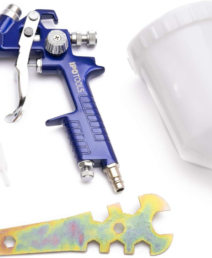 Pistolet à Peinture HVLP H-827P IPOTOOLS – Système Pistolet de Peinture Professionnel avec gobelet de 600 ML et buse de 1,3 mm, Pistolet de Peinture carrosserie