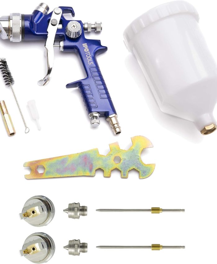 Pistolet A Peinture HVLP H-827P – Pistolet de Peinture carrosserie Professionnel avec Godet de 600ml + 2X Jeu de buse 1.7mm & 2.0mm, Pistolet de Peinture, Pistolet Peinture