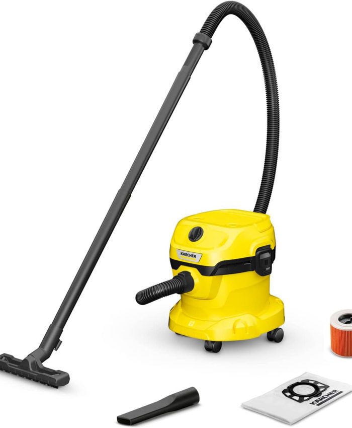 Kärcher Aspirateur Eau et Poussières WD 2 Plus V-12/4/18/C, avec Filtre Cartouche, Sachet Filtre Ouate, 1000 W, Cuve PVC : 12 l, Tube d&rsquo;Aspiration : 1,8 m, Fonction Soufflerie, Suceur Sol/Fentes