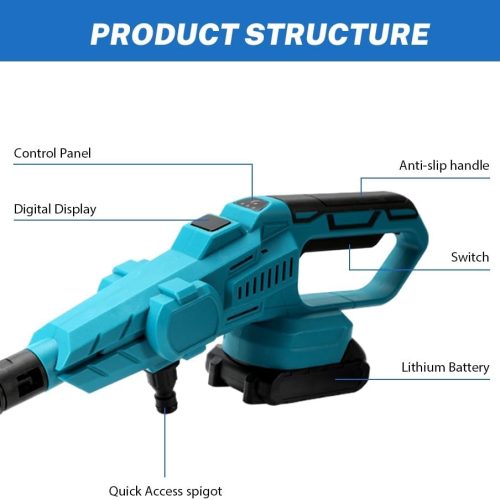 Pistolet Haute Pression sans Fil pour Batterie Makita 18 V, Max 200 Bar Nettoyeur Haute Pression Portable avec 15000mAh Batterie, buse 6-en-1, 5m Tuyau pour Voitures Maison Jardin (15000mAh Batterie)