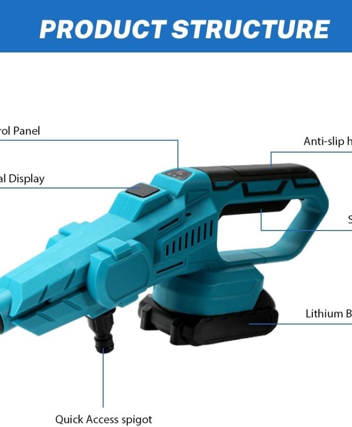 Pistolet Haute Pression sans Fil pour Batterie Makita 18 V, Max 200 Bar Nettoyeur Haute Pression Portable avec 15000mAh Batterie, buse 6-en-1, 5m Tuyau pour Voitures Maison Jardin (15000mAh Batterie)