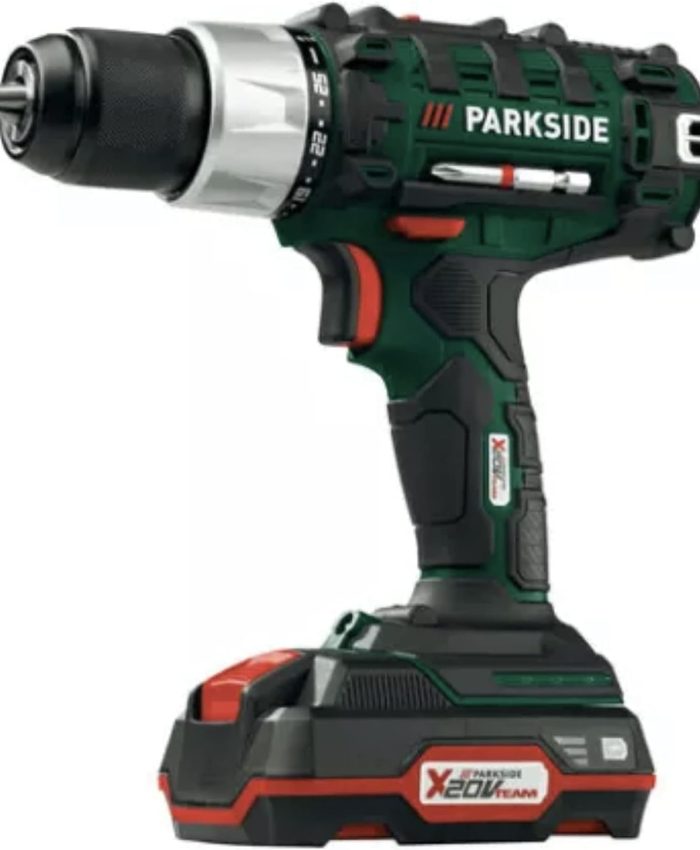Parkside Perceuse-visseuse sans fil 20 V avec batterie 20 V et chargeur rapide avec 17 forets et vis Lampe LED intégrée Couple : max. 40 Nm Diamètre de perçage : max. 30 mm (bois) | 13 mm (acier)