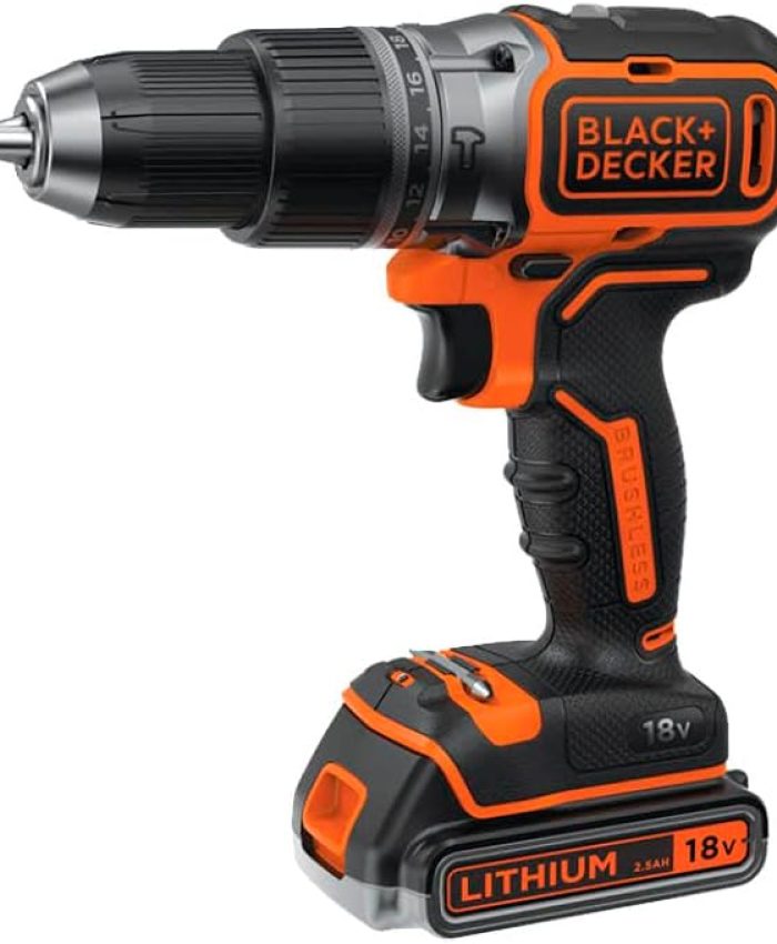 BLACK+DECKER – Perceuse à percussion brushless sans Fil – 2 Batteries 2,5Ah – 18V – BL188E2K-QW