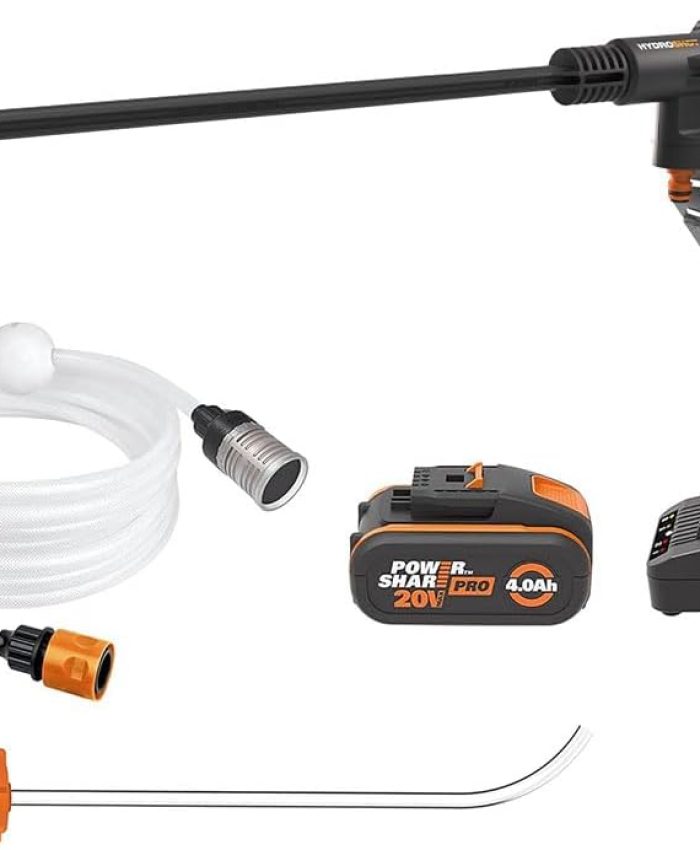 WORX Nitro – Nettoyeur Haute Pression Hydroshot sans Fil Brushless – 20V – 4.0Ah – WG633E (livré avec Batterie et Chargeur, Tuyau de 6m, Lance Longue, buse à Jets Multiples, etc)