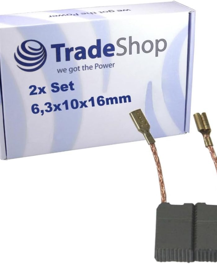 Trade-Shop Lot de 2 balais de charbon pour meuleuse d&rsquo;angle 6,3 x 10 x 16 mm Compatible avec Dewalt, Black & Decker, ELU, Spit Meuleuse d&rsquo;angle Outils électriques
