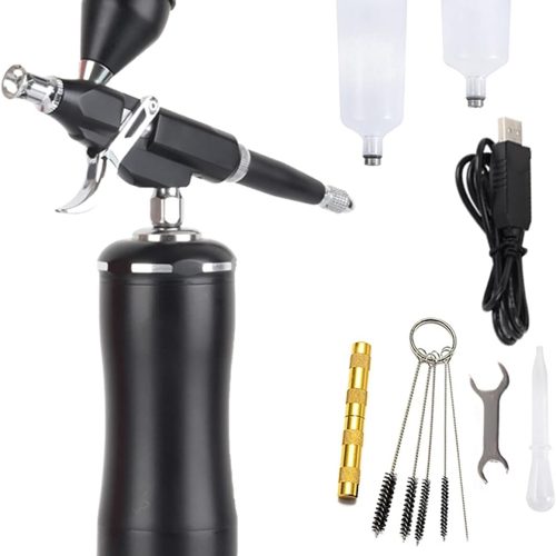 Samnuerly Pistolet à Peinture Auto Start Stop Aérographe avec kit de compresseur Facile à Utiliser Outil pneumatique Personnel sans Fil Portable sans Fil Kit de Pistolet à Sable (Color : C Black)