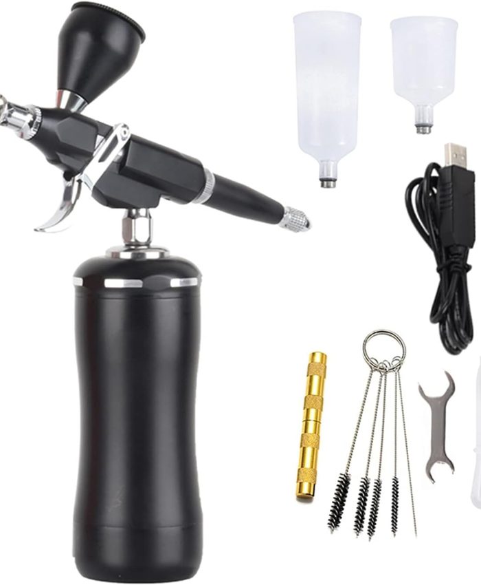 Samnuerly Pistolet à Peinture Auto Start Stop Aérographe avec kit de compresseur Facile à Utiliser Outil pneumatique Personnel sans Fil Portable sans Fil Kit de Pistolet à Sable (Color : C Black)