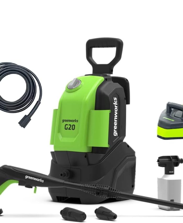 Greenworks Nettoyeur haute pression G20 Compact, 110 bar, 456 L/h, 1400w, avec tuyau de 5 m et accessoires de nettoyage, garantie de 3 ans