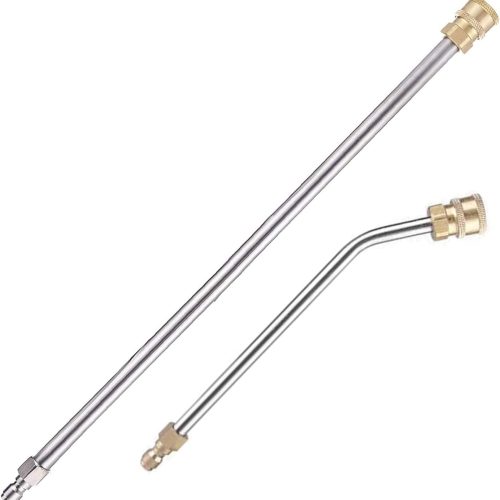 Lot de 2 rallonges pour nettoyeur haute pression, lance d&rsquo;extension (38 cm) + tige d&rsquo;extension incurvée à 30° (22 cm), connexion rapide de 6,35 mm, 4000 psi