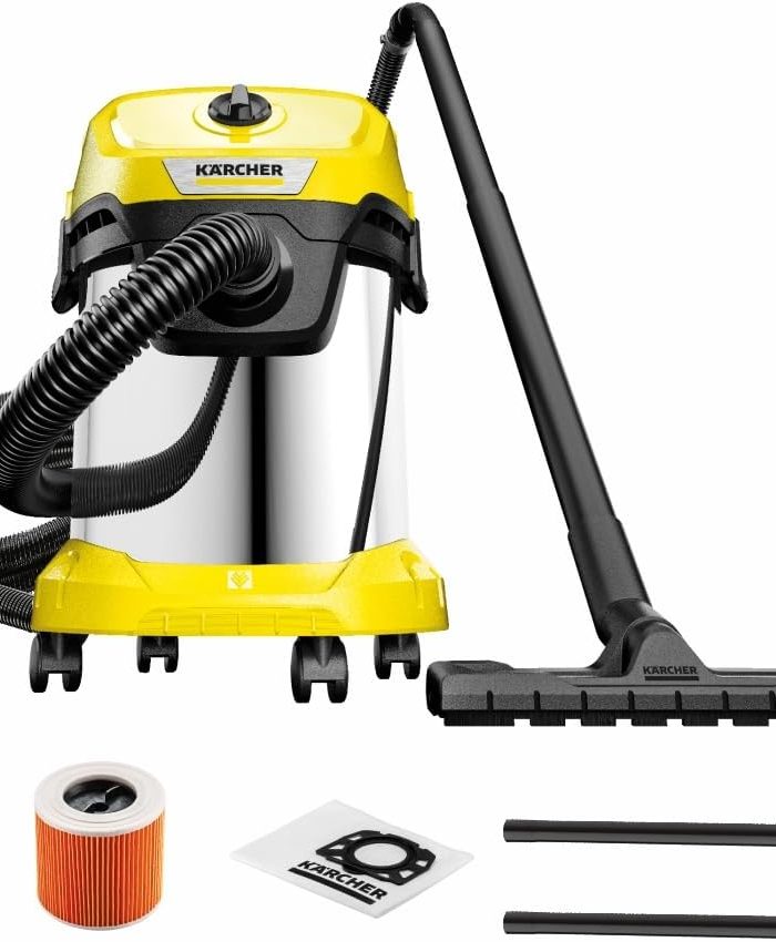 Kärcher Aspirateur Eau et Poussières WD 3 S V-17/4/20, Filtre Cartouche, Sachet Ouate, 1000 W, Cuve en Acier Inoxydable : 17 l, Tube d&rsquo;Aspiration : 2 m, Fonction Soufflerie, Suceur Sol/Fentes