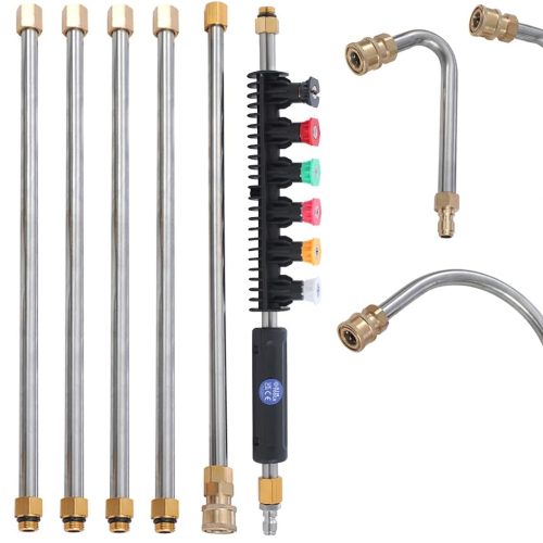 AIM Tools Rallonge de Lance pour Nettoyeur Haute Pression 10 Pièces 4000PSI Lance Nettoyeur de Toit avec 5 Embouts de Buse, Connexion Rapide de 1/4&Prime;, Kit de Nettoyage de Gouttière
