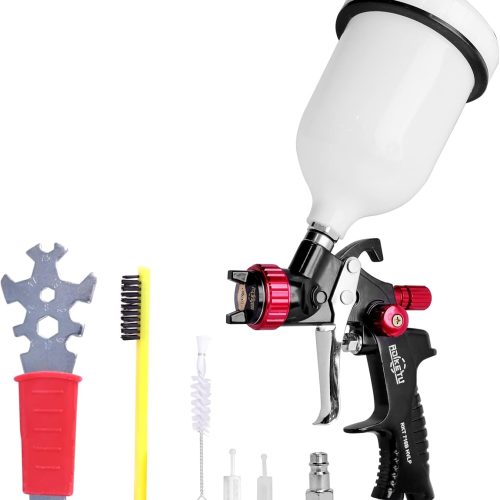 ROIIKETU HVLP Pistolet à peinture professionnel avec buse de 1,3 mm et gobelet en plastique de 600 ml, système de pulvérisation fin pour peinture de voiture (1,3 mm)