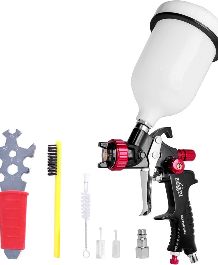 ROIIKETU HVLP Pistolet à peinture professionnel avec buse de 1,3 mm et gobelet en plastique de 600 ml, système de pulvérisation fin pour peinture de voiture (1,3 mm)