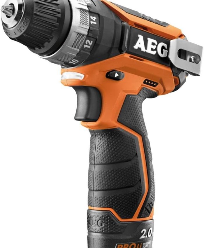 AEG – Perceuse visseuse 10 mm 12V 2Ah Li-Ion 2 vitesses 34Nm – BS 12C2 LI-202C Noir/Orange