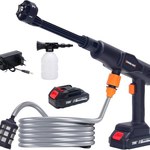 Umelee Nettoyeur Haute Pression sans Fil, Pistolet Portable Électrique 21V avec 2 Batteries, Buse 6 en 1, Tuyau 5m, Pistolet de Lavage Haute Pression pour Voiture Maison Jardin Cour Voyage