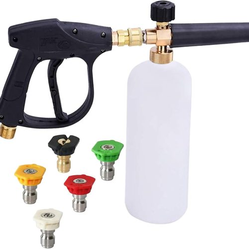 Stone Banks Pistolet à Haute Pression Cannon à Mousse, 1L Réglable 1/4&Prime; Rapide Lance de Mousse de Neige Distributeur de Savon Bouteille avec 5 Buses pour Lavage de Voiture
