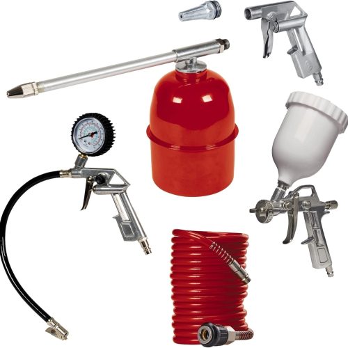 Einhell Kit de 5 accessoires pour Compresseur (Manomètre, Pistolet d&rsquo;aspiration, Pistolet à peinture, Pistolet spray métal et Tuyau spirale)
