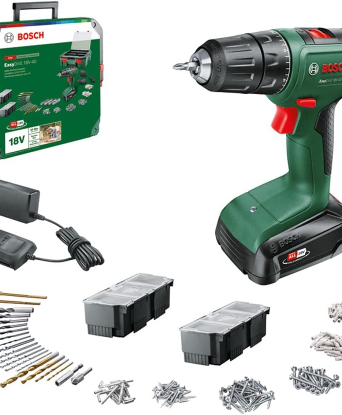Bosch Home and Garden Perceuse-Visseuse Sans Fil – Easydrill 18V-40 (Visser Ou Percer Dans Le Bois, Métal Et Plastique; 241 Accessoires; 1 Bat 18V 1.5 Ah ; Avec 1 Systembox)