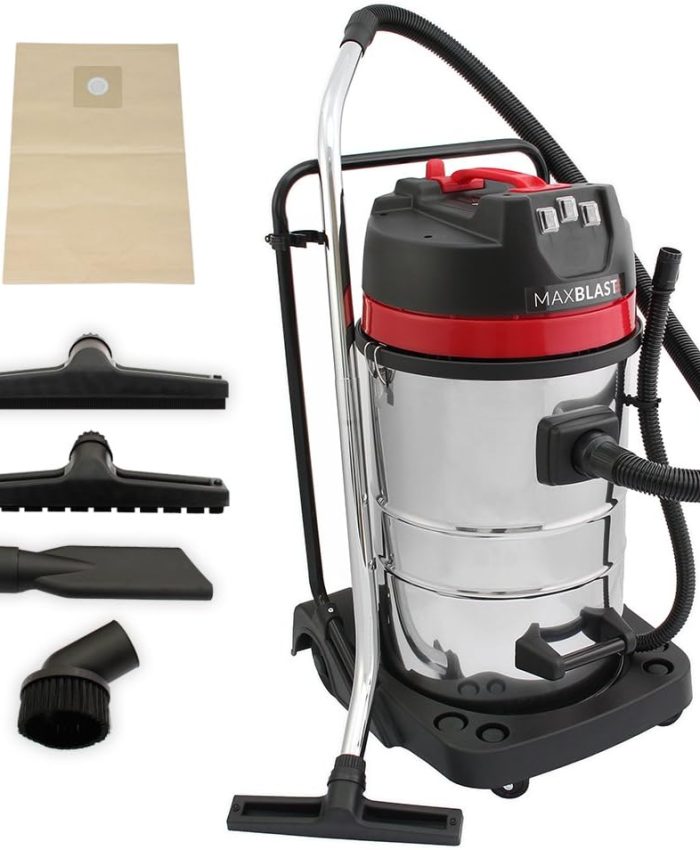 MAXBLAST Aspirateur Industriel de 80 Litres 3000W en Acier Inoxydable et Accessoires, Aspirateur Sec & Humide, Sac à poussière Offert