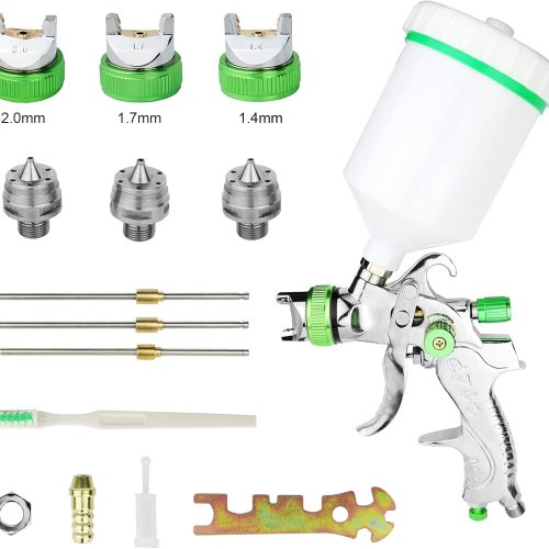 HVLP Professionnel Pistolet à Peinture 600cc avec 3 Buses 1,4mm 1,7mm 2,0mm, Pistolet pulvérisateur d&rsquo;air à Alimentation par gravité HVLP Meubles de Voiture