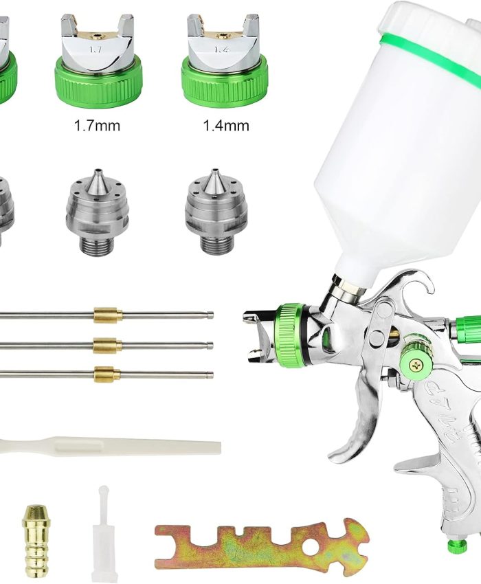 HVLP Professionnel Pistolet à Peinture 600cc avec 3 Buses 1,4mm 1,7mm 2,0mm, Pistolet pulvérisateur d&rsquo;air à Alimentation par gravité HVLP Meubles de Voiture