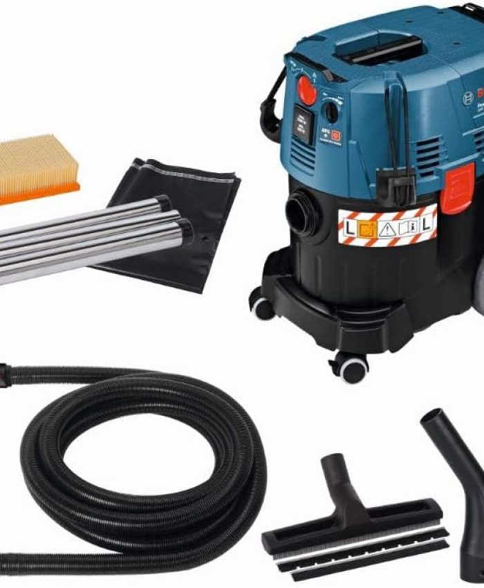 Bosch Professional aspirateur eau et poussière GAS 35 L AFC (avec 1 filtre plissé plat cellulose, suceur droit, sac jetable, coude, set suceurs pour sol, 3 tubes 0,35 m, flexible 5 m avec manchon)