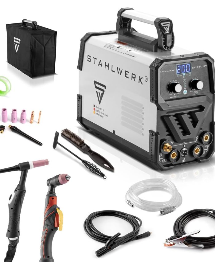 STAHLWERK CT550 ST – Soudeuse compacte TIG/MMA avec coupeuse plasma jusqu&rsquo;à 12 mm, TIG/MMA 200 A + coupe 50 A, garantie 7 ans (pas de soudage ALU)