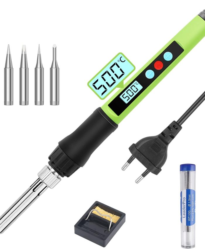 LeaderPro Visible Fer à Souder Électrique 100W Kit de Soudure Température Réglable 180℃~500℃avec l&rsquo;Interrupteur ON/OFF, 5 Pointes de Rechange pour Réparation Soudage Brasage Quotidiens
