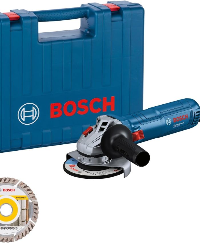 Bosch Professional meuleuse angulaire filaire GWS 12-125 (Ø disque : 125 mm, 1200 W, prot. antiredémarrage, 1 disque tronçonner diamanté, poignée auxiliaire, capot protection, écrou serrage, coffret)