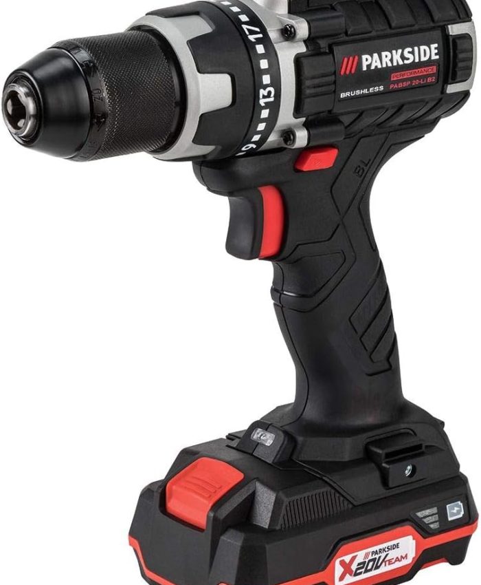 Perceuse sans fil PARKSIDE X20V PABSP 20 Li B2 KAT PERFORMANCE (sans balais/brushless, avec batterie et chargeur, dans un étui de transport)