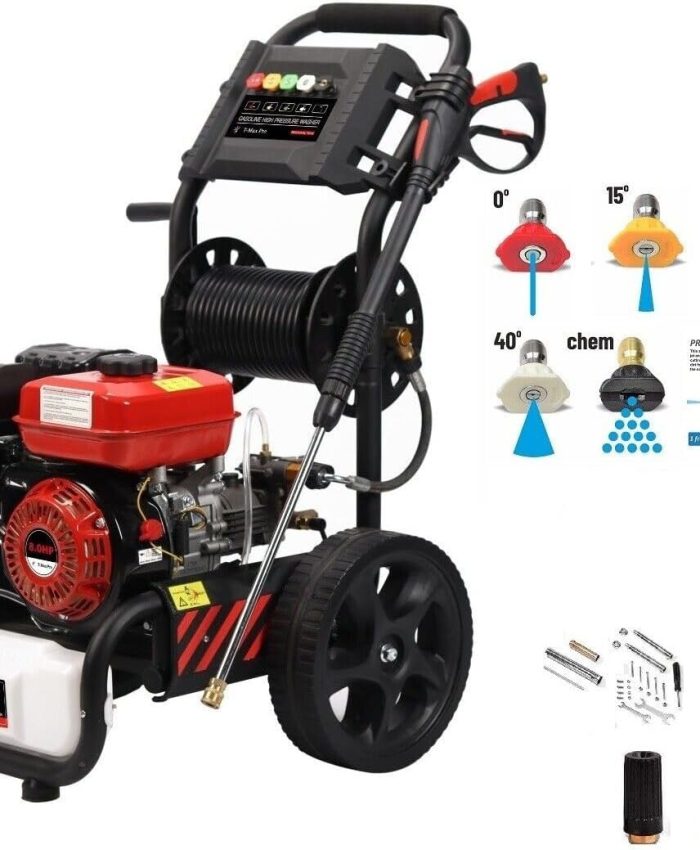 Nettoyeur Alimenté au gaz haute pression à essence DEALOURUS 8.0HP Nettoyeur à haute pression motorisée – 3950psi/272Bar