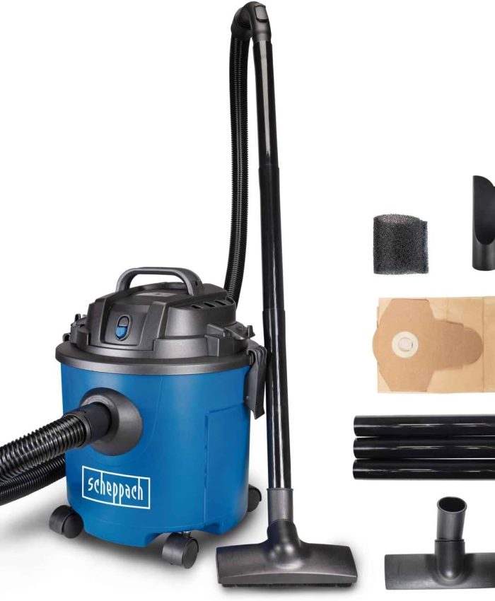 Scheppach Aspirateur Eau et poussière NTS16 | 1200W | Multi-usages | Cuve de 16L | 17000Pa de Puissance d&rsquo;aspiration | Fonction Soufflerie | Sac collecteur, Filtre en Mousse et suceurs Inclus