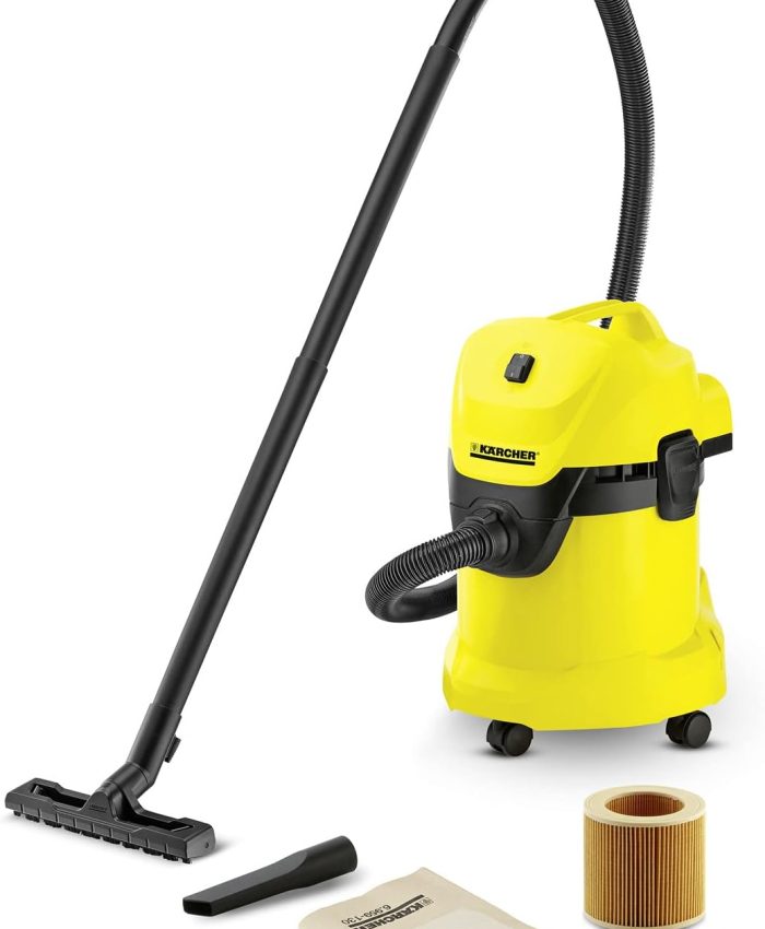 Kärcher WD 3 Aspirateur Sec et Humide 17 L, 1 000 W (1.629-821.0), Courant Sans Contrôle d&rsquo;Allumage, Plastique, 1000 W – Deux Tubes d&rsquo;Aspiration Rigides, 2 Buses, Filtre, Sac, Tuyau de 2 m