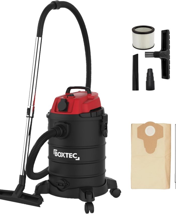 BOXTEC NTS 30 Aspirateur sec/humide 30 l avec allumage automatique jusqu&rsquo;à 2000 W, avec fonction soufflage, nettoyage du filtre, sans sac