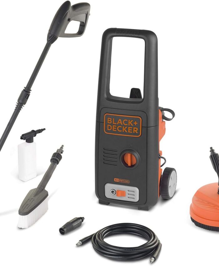 BLACK+DECKER Nettoyeur Haute Pression BXPW1500PE avec Patio Cleaner et Brosse Fixe (1500 W, 120 Bar, 390 l/h)