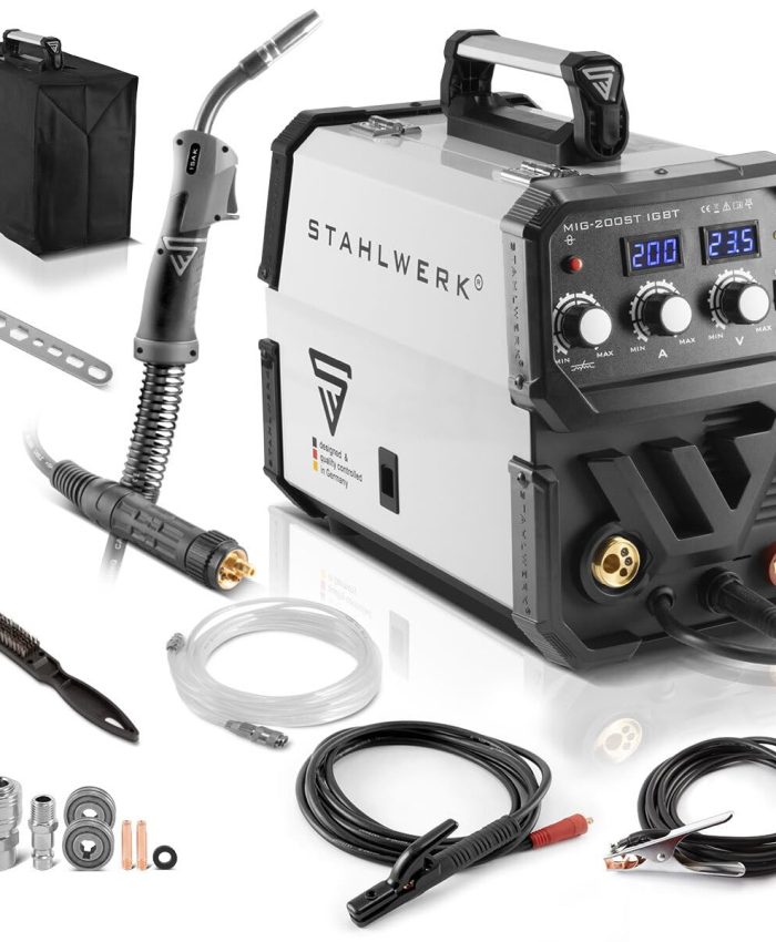 STAHLWERK MIG MAG 200 ST IGBT – Poste de soudage MIG MAG sous gaz protecteur avec 200 ampères, adapté au fil fourré FLUX, avec MMA E-Hand, 7 ans de garantie constructeur