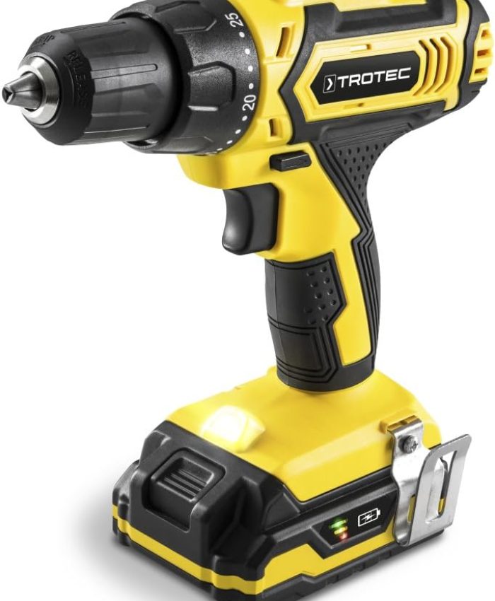 TROTEC Perceuse-visseuse sans fil PSCS 11-20V (Li-lon, 20V 2,0 Ah, 35 Nm,2 vitesses, Eclairage LED, 25 + 1 positions)