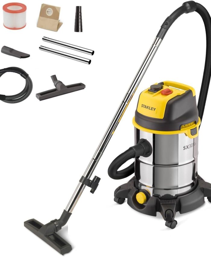 Stanley Aspirateur Solides et Liquides SXVC30XTDE avec Prise Outils Électroportatifs (1600 W, 30 l)