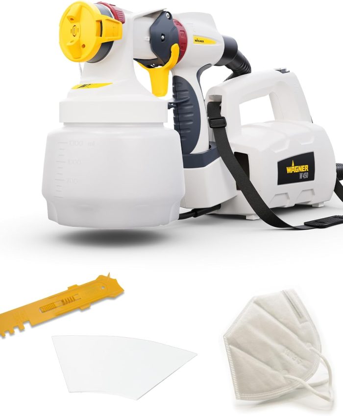 WAGNER Pistolet à peinture W 450 pour peintures murales et sous couches à l&rsquo;intérieur, 15 m²-10 min, réservoir 1300 ml, 460 W, tuyau 1,8 m