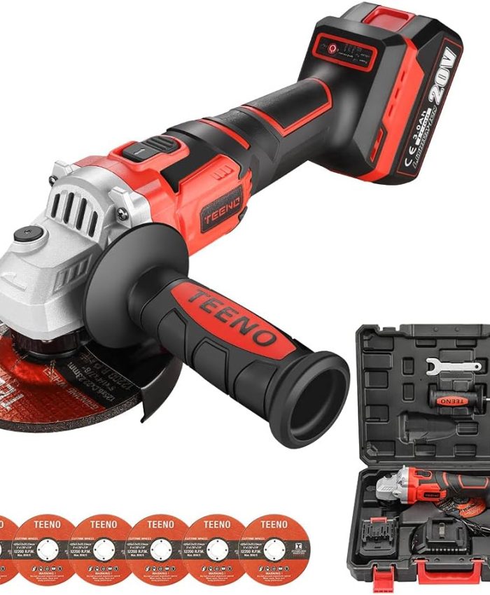 Meuleuse D&rsquo;angle Brushless, TEENO Meuleuse angulaire sans fil，Vitesse à Vide 9800 trs/min(Ø Disque à Ébarber/à Tronçonner:125 mm)，2 Batterie lithium-ion 20V 3.0Ah et 1 chargeur.