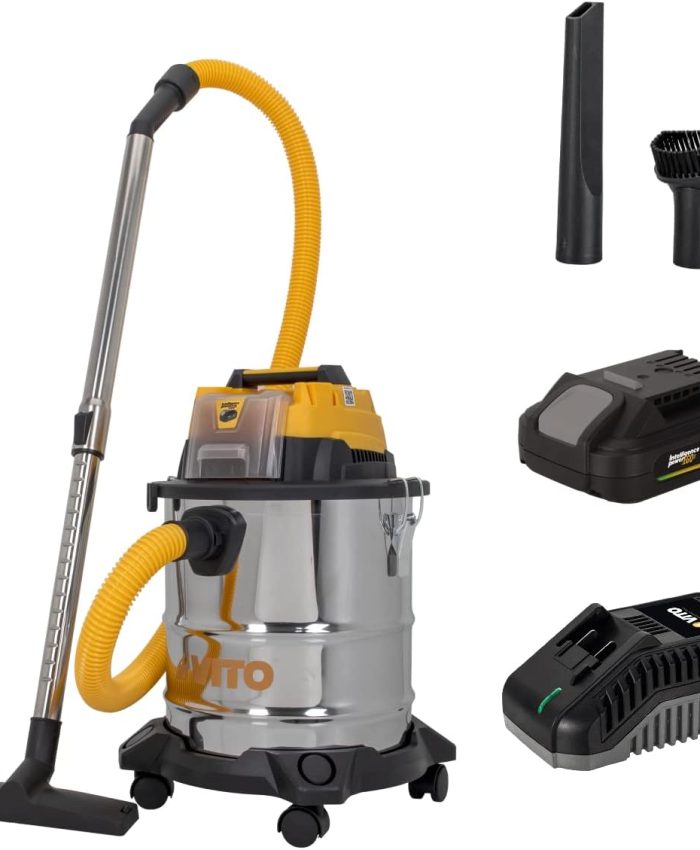 VITO Aspirateur Eau et poussières 20 L 180W + Batterie Lithium 2 AH + Chargeur 20 V
