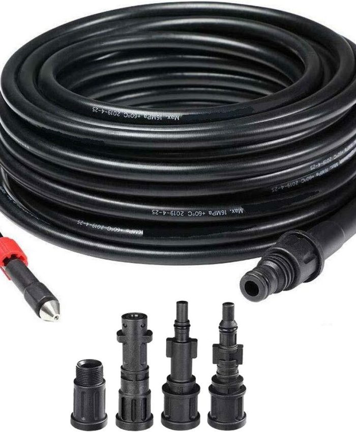 Bakaji – Sonde de débouchage pour Tuyau Haute Pression 15 m, système Anti-Pliage, connecteur intérieur en cuivre revêtement en PVC, résistance maximale 160 Bars avec 4 adaptateurs
