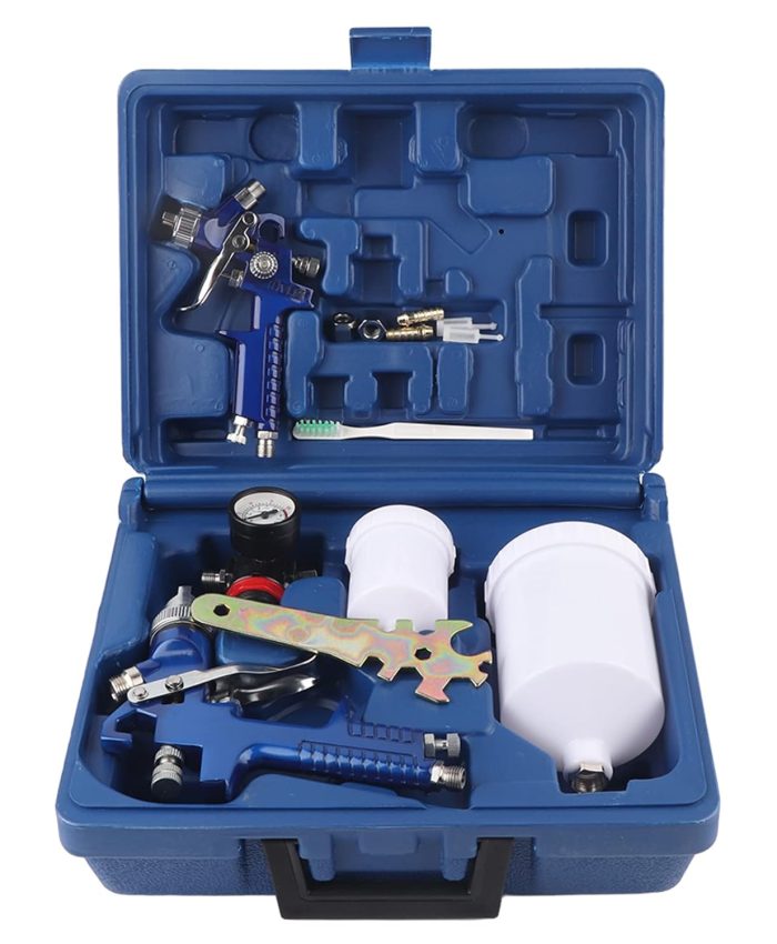 Pistolet Pulvérisateur à Alimentation par gravité Pistolet à Peinture Pneumatique Buses 1,4 Mm + 0,8 Mm Kit D&rsquo;outils Pneumatiques avec Gobelets pour L&rsquo;industrie Automobile,