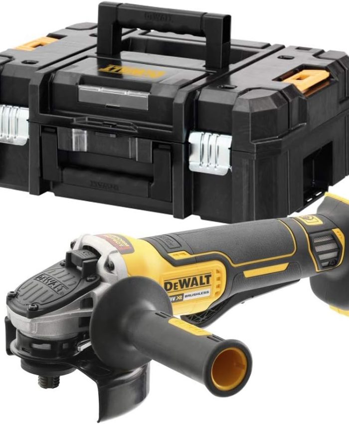 DEWALT – Meuleuse brushless XR 18V – meuleuse sans fil avec interrupteur à palette – poignée latérale et coffret TSTAK – lame Ø125mm – vitesse à vide 9000tr/min – 1000W – DCG406NT-XJ