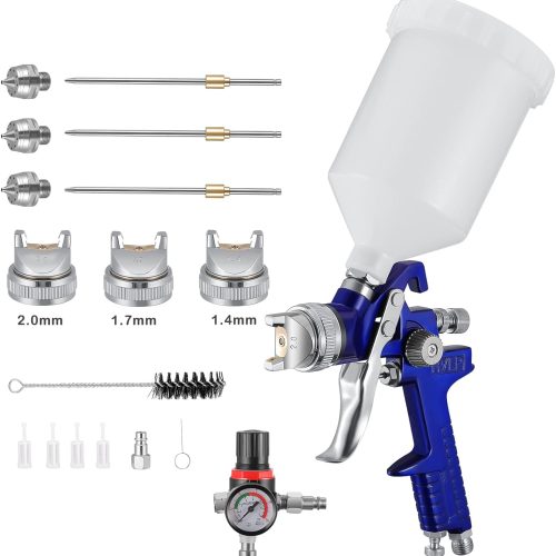 Yontwe HVLP Professionnel 600cc avec 3 Buses 1,4mm 1,7mm 2,0mm, Pistolet à Pulvérisation à Alimentation par Gravité avec régulateur d&rsquo;air