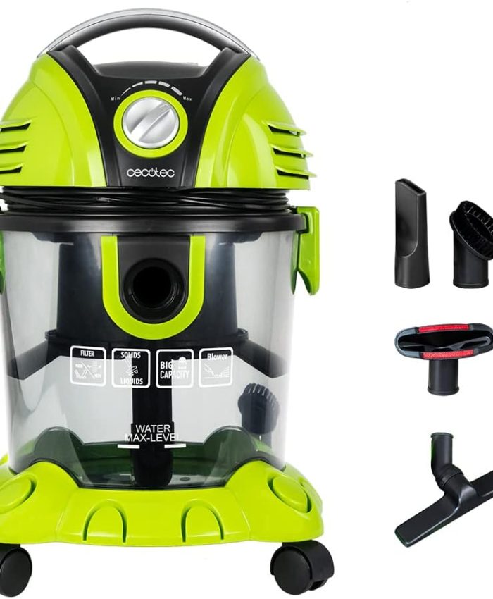 Cecotec Aspirateur de Solides et Liquides sans Sacs Wet&Dry T. 1400 W, 7 Mètres de Rayon d&rsquo;Action, Capacité de 15 L, Filtre HEPA et Filtre à Eau, Réglage de la Puissance, Souffleur, 5 Accessoires