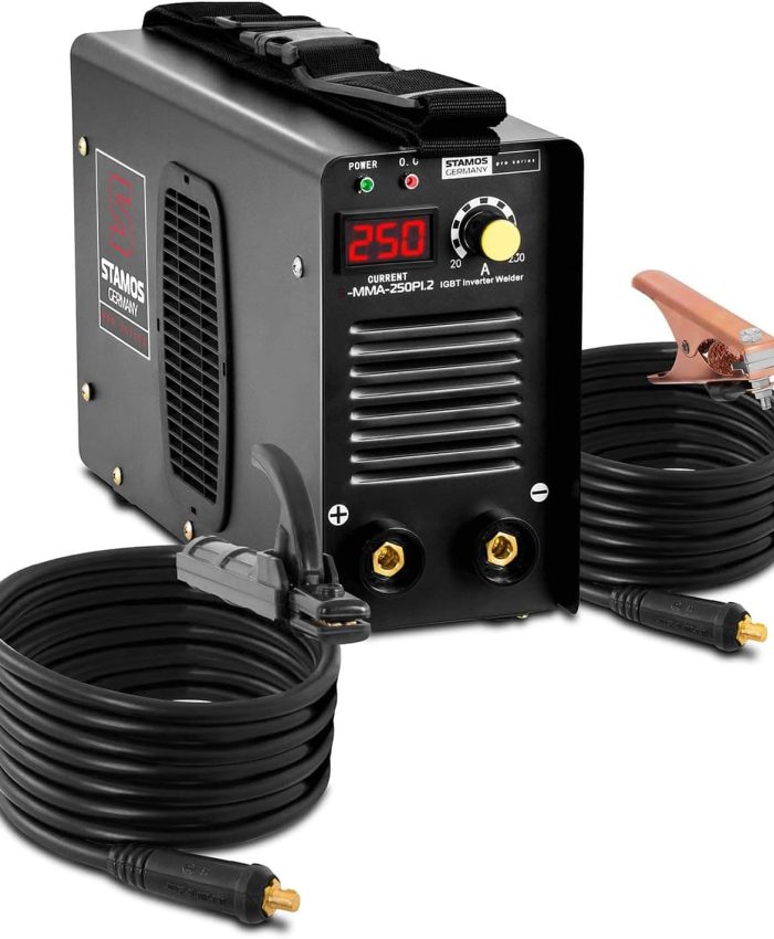 Stamos Germany S-MMA-250PI.2 Poste à Souder à l&rsquo;Arc Poste a Souder Inverter MMA Soudage Soudure (250 A, 230 V, Écran LED, Hot Start, IGBT, Câble de 8m)