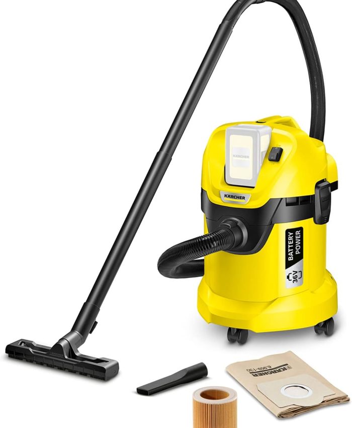 Kärcher 36 V Aspirateur Multifonction sans Fil WD 3 Battery, Eau/Poussière, Filtre Cartouche, Flexible : 2 m, Taille Cuve : 17 l, Puissance : 300 W, Compatible avec Batterie 36 V Kärcher non Incluse