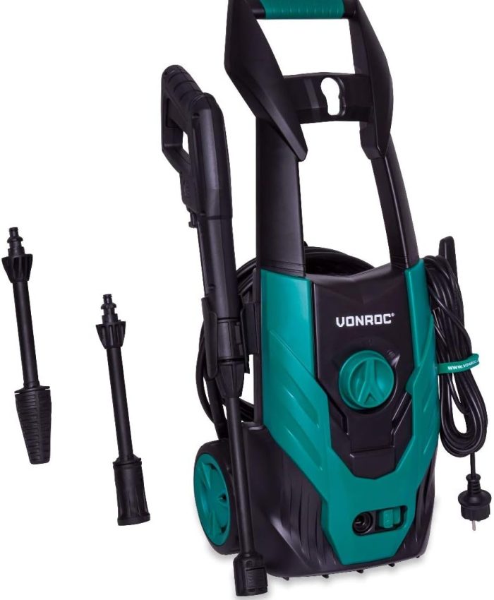 VONROC V14-1 Nettoyeur Haute Pression 1400W – 110 Bar, 390L/h, 50° Max. – Tuyau, Lance, Pistolet Buses, Aiguille de Nettoyage Inclus